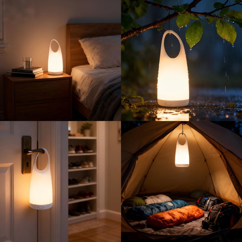 ANNAITE Portable Night Light Table Lamp 2 in 1 Charging LED Camping Lantern Waterproof 3-Levels Dimming&Silicone Shell Shatterproof Survival Kits for Indoor Outdoor Home Emergency Light Power (Warm Light) - Image 2